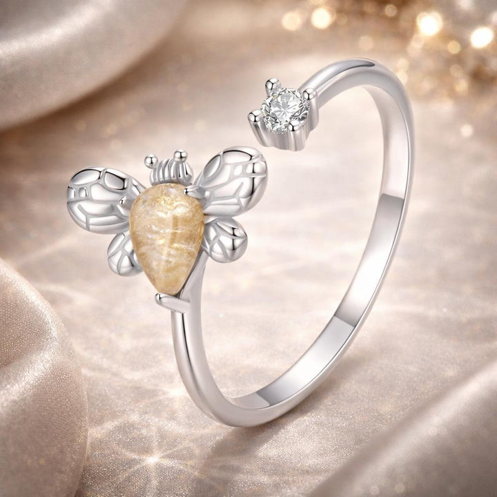 925 Sterling Silver White Gold Plated Jade Ring with CZ for Women
