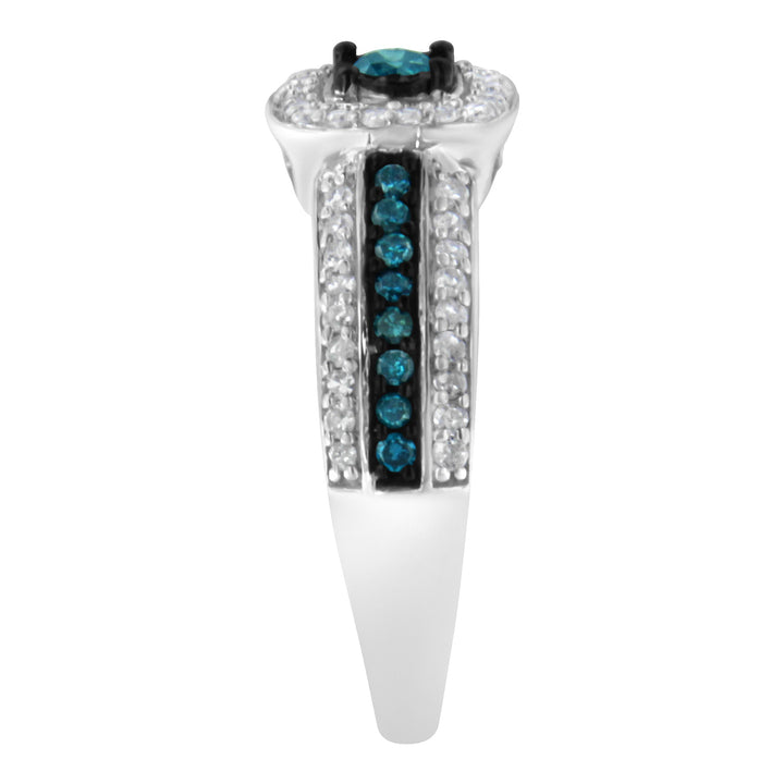 .925 Sterling Silver Treated Blue Miracle-Set Diamond Engagement Ring (1/2 Cttw, J-K Color, I1-I2 Clarity) - Size 6