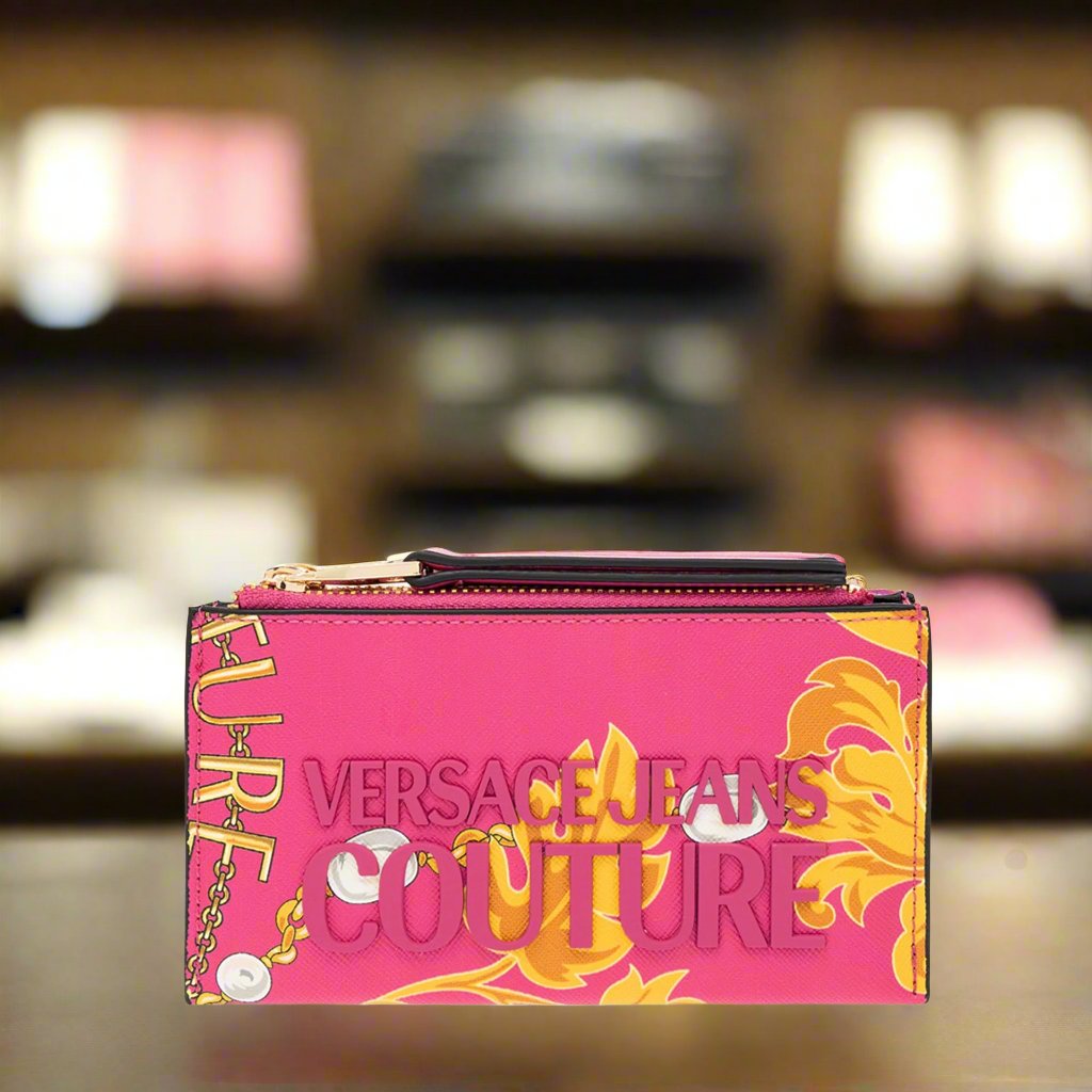 Versace Jeans Couture wallet in vibrant pink with floral design, ideal synthetic leather accessory for women.