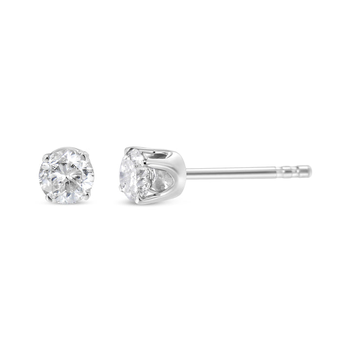 14K White Gold 1.00 Cttw Round Brilliant-Cut Near Colorless Diamond Classic 4-Prong Stud Earrings (H-I Color, I1-I2 Clarity)