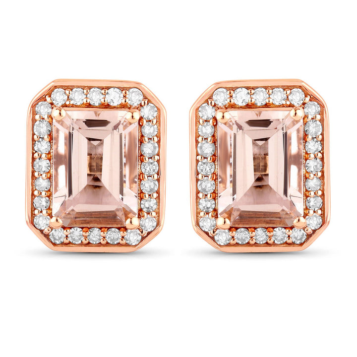 1.82 Carat Genuine Morganite and White Diamond 14K Rose Gold Earrings