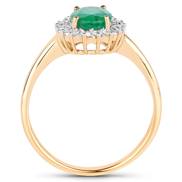 1.39 Carat Genuine Zambian Emerald and White Diamond 10K Yellow Gold Ring