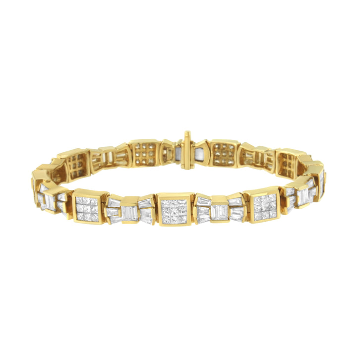 14K Yellow Gold 9.0 Cttw Diamond Alternating Bow and Box Link Bracelet (G-H Color, VS1-VS2 Clarity)- 7"