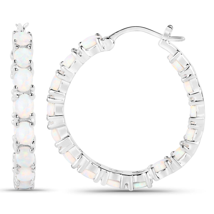 2.05 Carat Genuine Created Opal .925 Sterling Silver Earrings