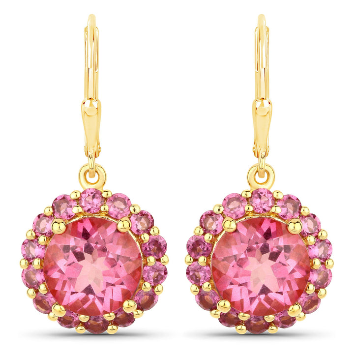 10.74 Carat Genuine Pink Topaz and Rhodolite Garnet .925 Sterling Silver Earrings