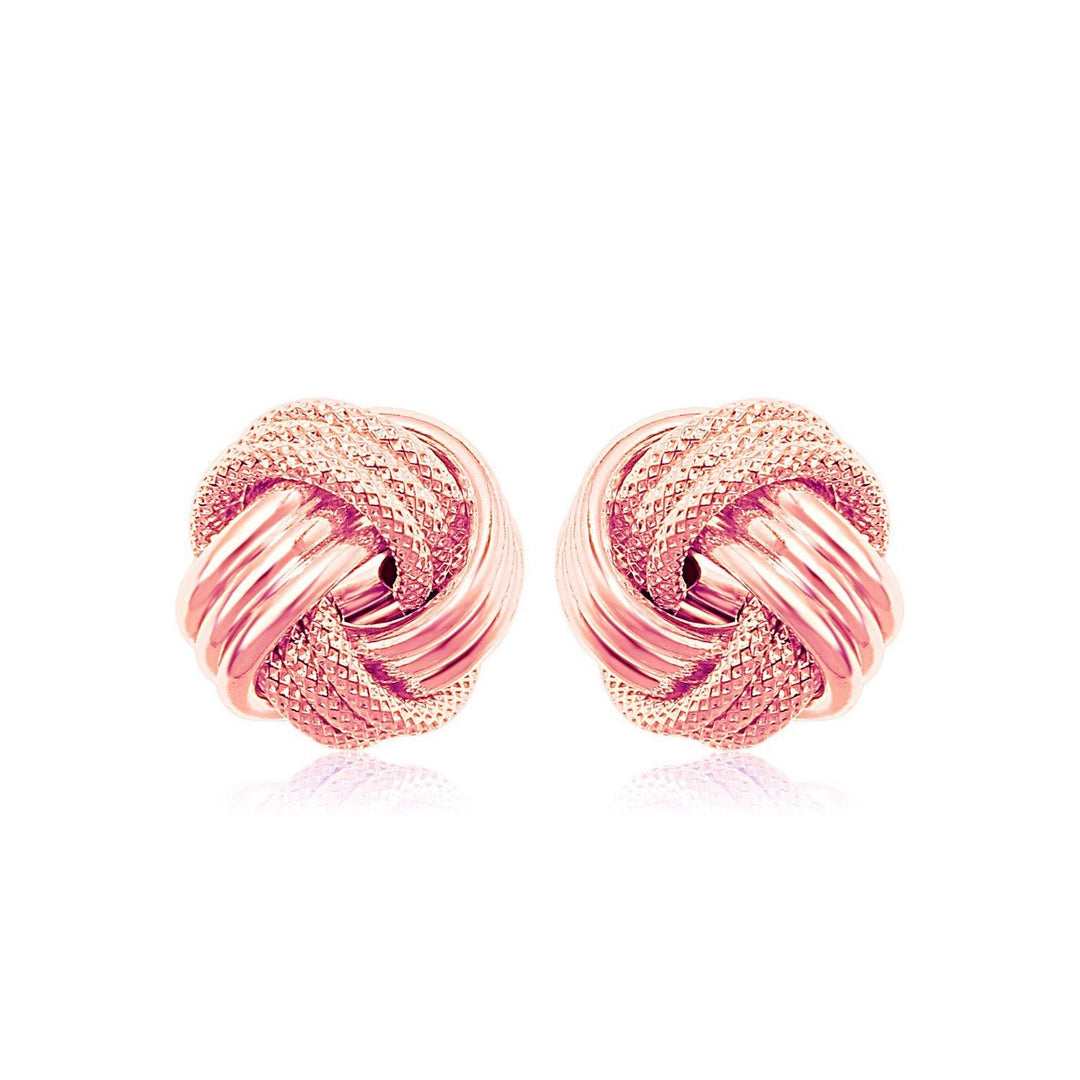 14k Rose Gold Love Knot with Ridge Texture Earrings