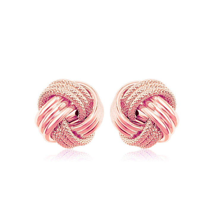 14k Rose Gold Love Knot with Ridge Texture Earrings