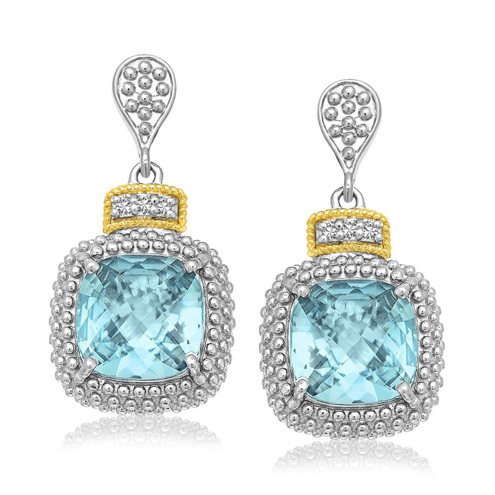 18k Yellow Gold &amp; Sterling Silver Sky Blue Topaz &amp; Diamond Earrings (.05cttw)