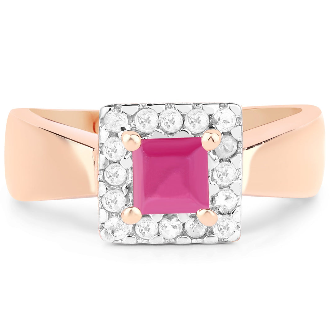 14K Rose Gold Plated 1.26 Carat Genuine Glass Filled Ruby &amp; White Topaz .925 Sterling Silver Ring