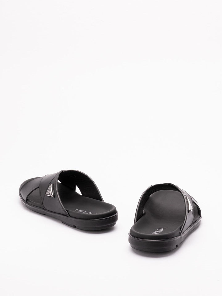 Prada Men Leather Crisscross Sandals