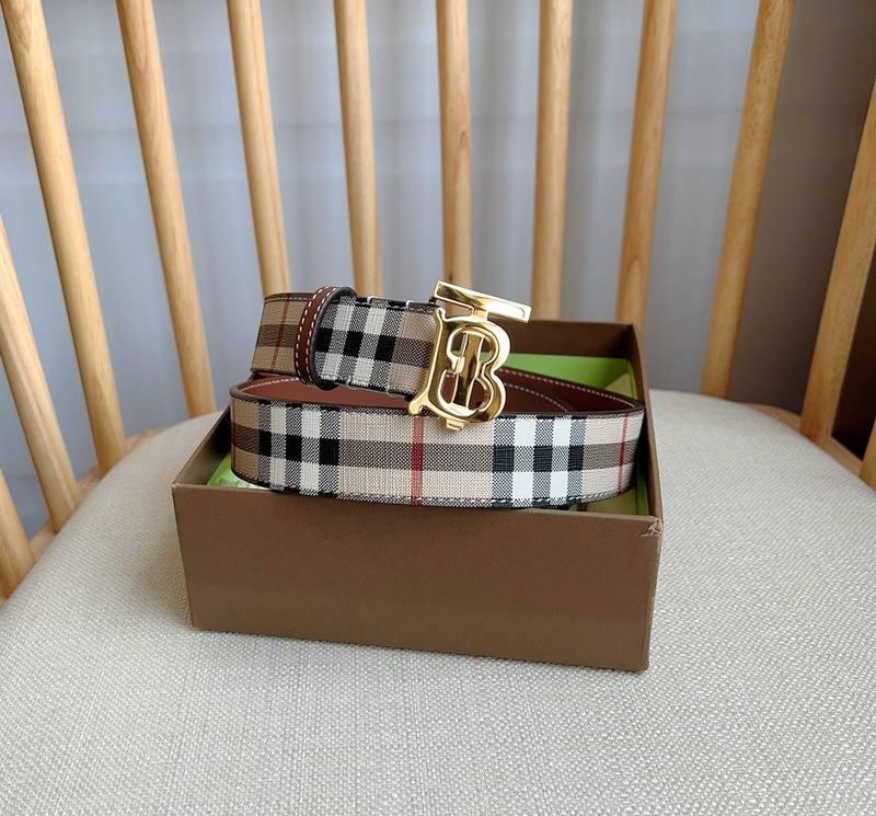 Burberry TB Belt E-Canvas &amp; Leather Vintage Check Monogram Buckle - Timeless Luxury