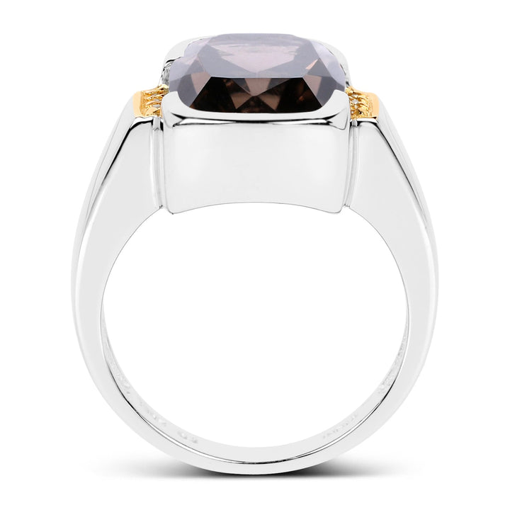 Two Tone Plated 5.51 Carat Genuine Smoky Quartz and White Topaz .925 Sterling Silver Ring