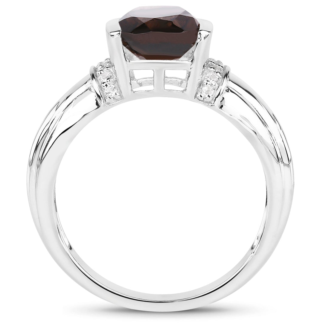 2.03 Carat Genuine Smoky Quartz &amp; White Topaz .925 Sterling Silver Ring