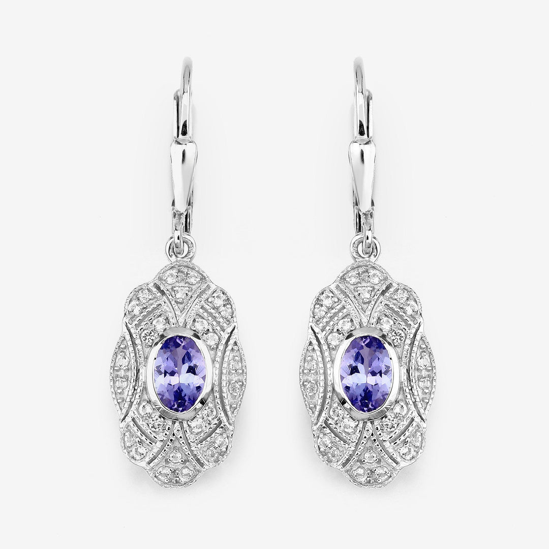 1.12 Carat Genuine Tanzanite and White Topaz .925 Sterling Silver Earrings