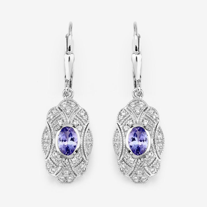 1.12 Carat Genuine Tanzanite and White Topaz .925 Sterling Silver Earrings