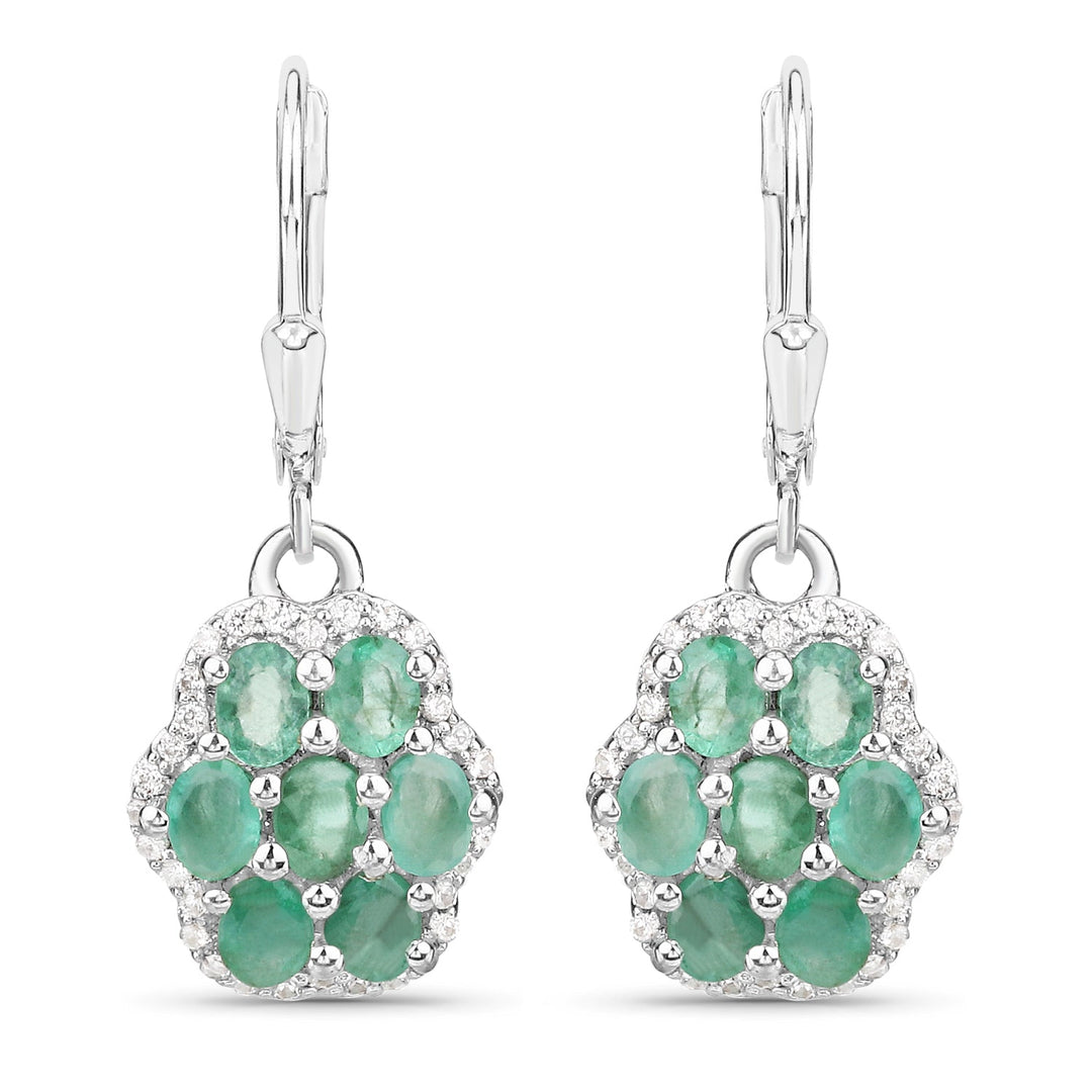 2.48 Carat Genuine Zambian Emerald and White Zircon .925 Sterling Silver Earrings
