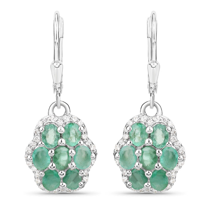 2.48 Carat Genuine Zambian Emerald and White Zircon .925 Sterling Silver Earrings
