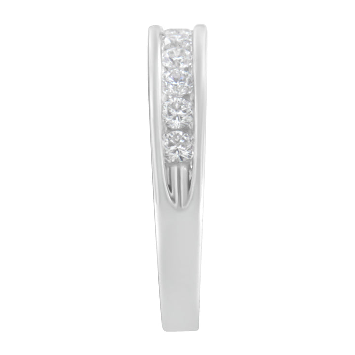 18K White Gold Round Diamond 1/2 Cttw Channel Band Ring