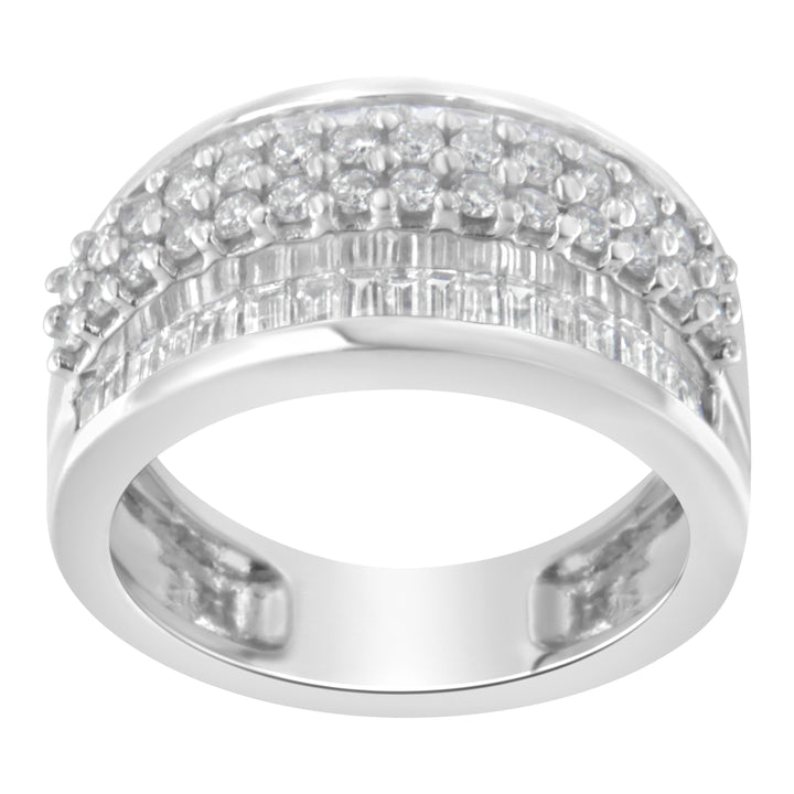 14K White Gold Round and Baguette Diamond Ring (1 1/2 Cttw, F-G Color, SI1-SI2 Clarity) - Size 6-3/4