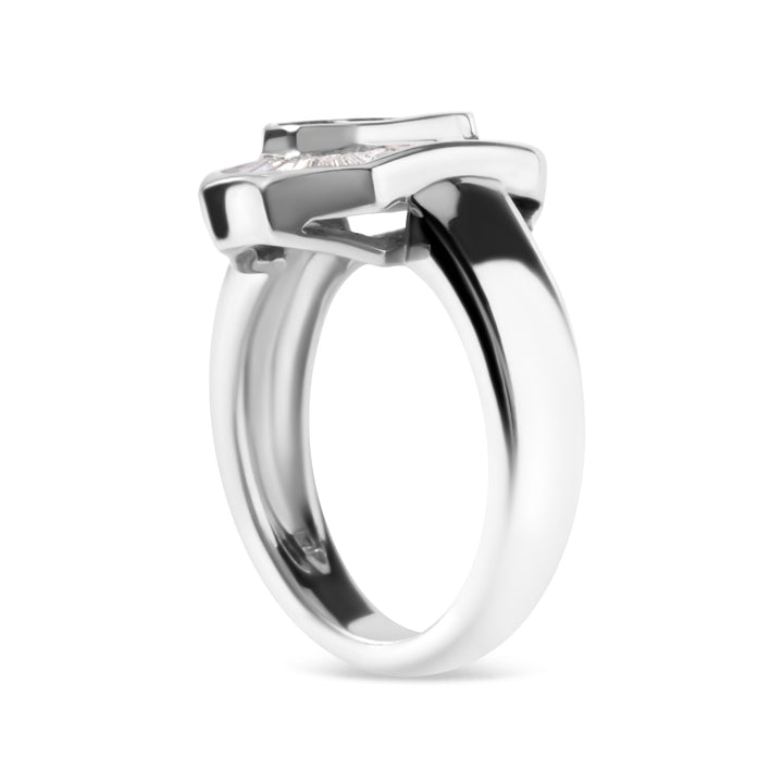 14K White Gold 1.00 Cttw Baguette and Princess-Cut Diamond Cocktail Art Deco Style Ring (H-I Color, SI1-SI2 Clarity) - Size 7
