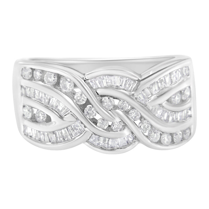 10K White Gold Diamond Bypass Ring (1 Cttw, H-I Color, I1-I2 Clarity) - Size 6-3/4