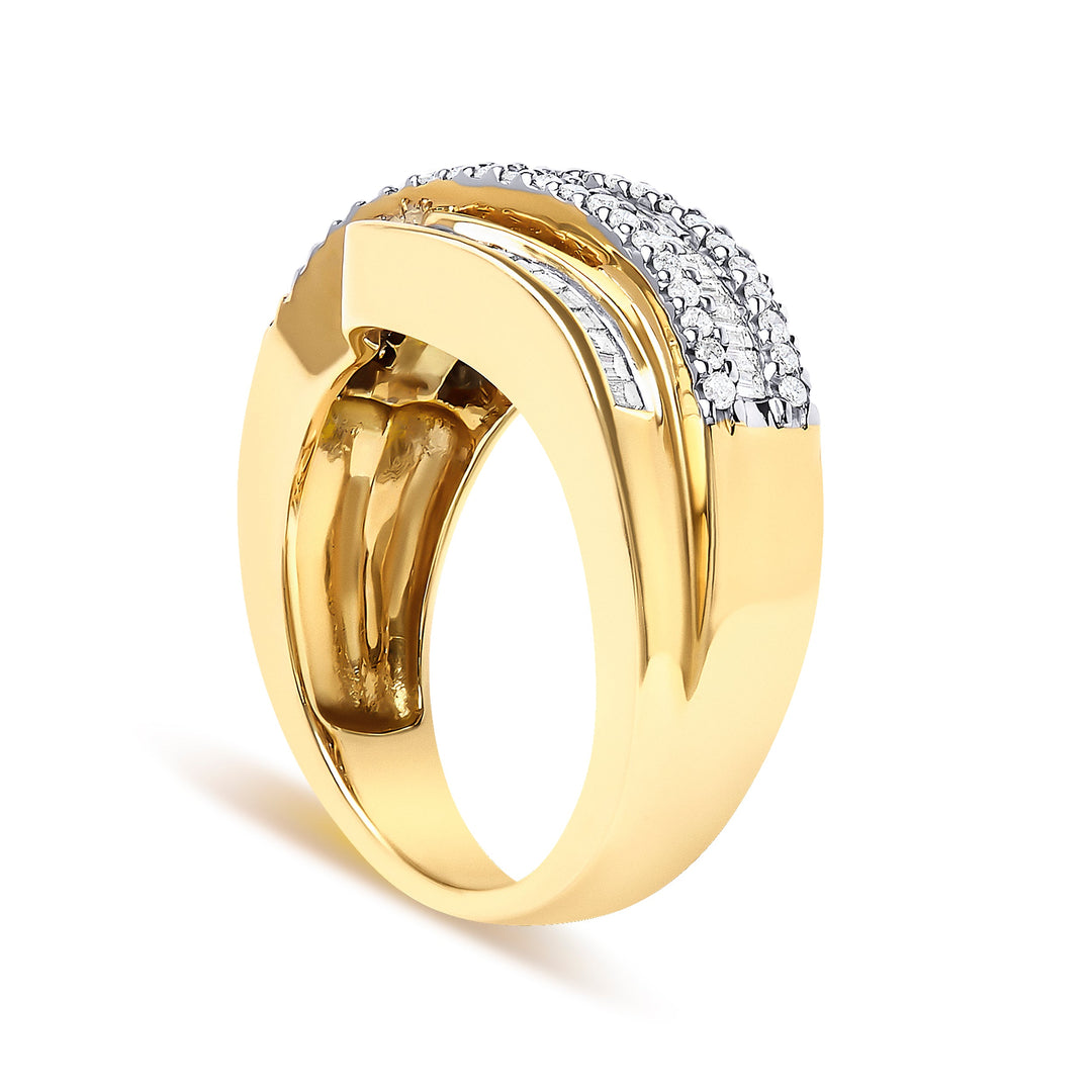 14K Yellow Gold 1.0 Cttw Diamond Wave Design Band Ring