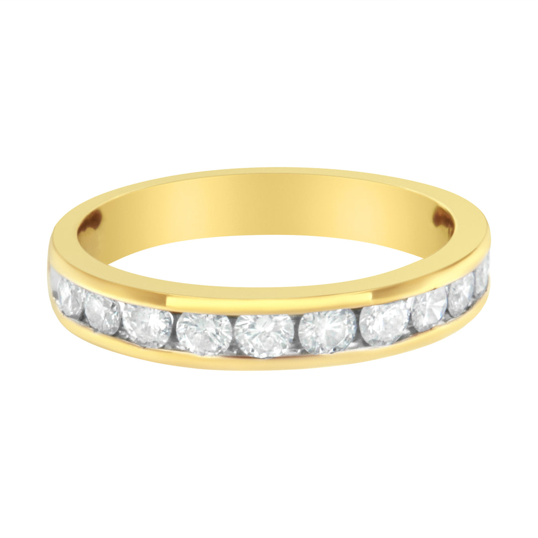 IGI Certified 18K Yellow Gold 1.0 Cttw Channel Set Round-Cut Diamond 11 Stone Anniversary/Wedding Band Ring (I-J Color, I1-I2 Clarity) - Size 9.5
