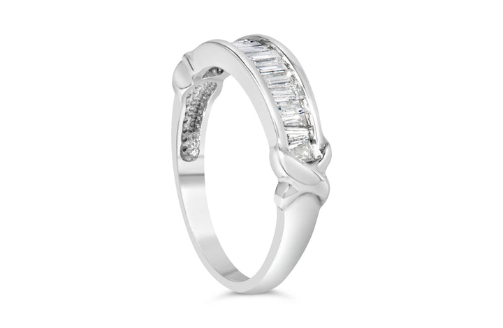 .925 Sterling Silver 1/2 Cttw Baguette Cut Diamond Channel Set X-Station Wedding Ring (H-I Color, I1-I2 Clarity) - Size 6-1/2