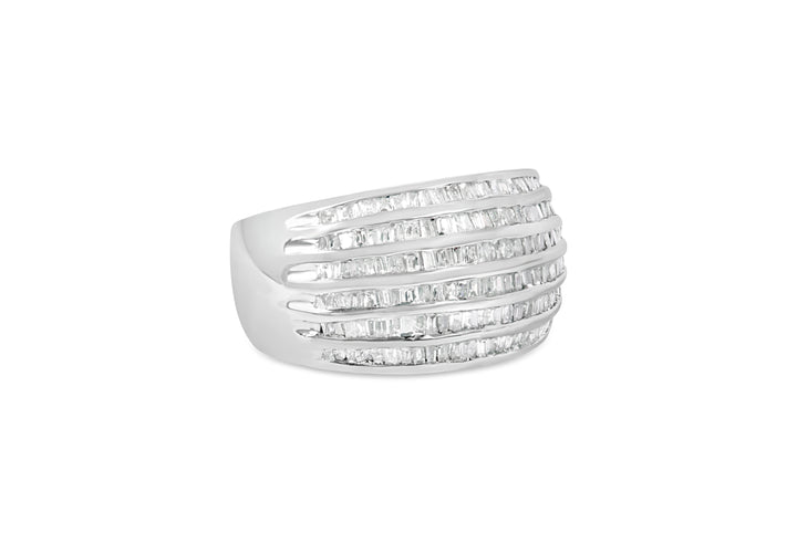 .925 Sterling Silver 1.0 Cttw Baguette-Cut Diamond 6-Row Channel Set Domed Tapered Cocktail Fashion Ring (H-I Color, I2-I3 Clarity) - Size 6-1/2