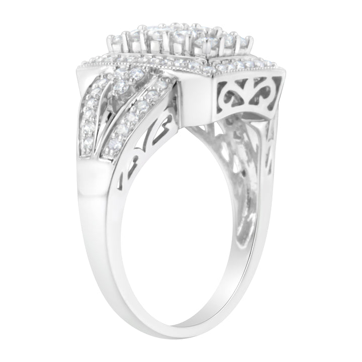 10K White Gold 1.0 Cttw Diamond Rectangular Cushion Shaped Cluster Halo Flared Band Cocktail Fashion Ring (H-I Color, SI2-I1 Clarity) - Size 7