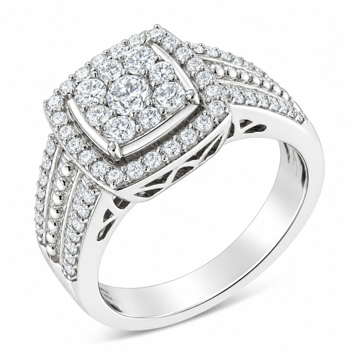 10K White Gold Diamond Cluster Ring (1 Cttw, H-I Color, I1-I2 Clarity) - Size 6-3/4