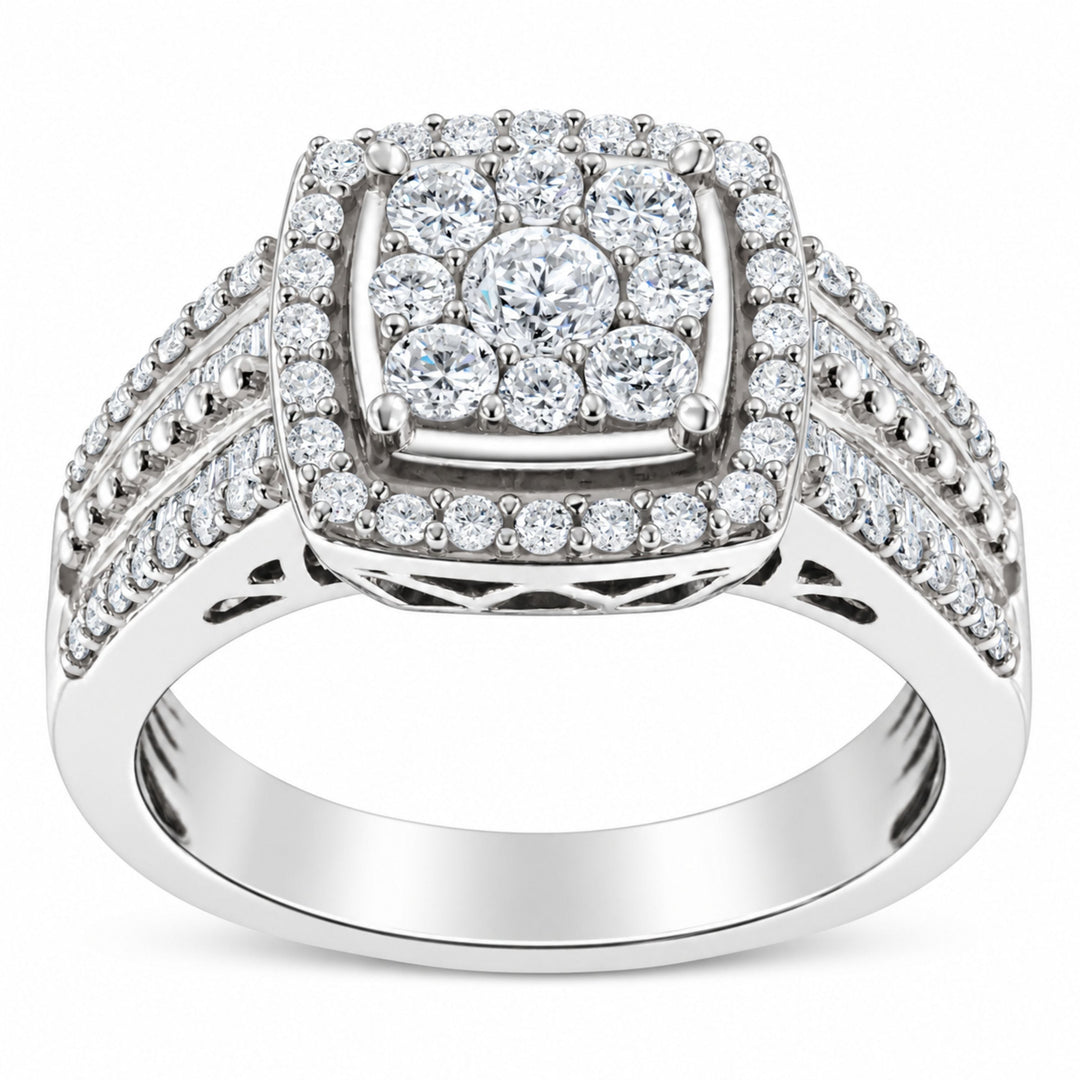 10K White Gold Diamond Cluster Ring (1 Cttw, H-I Color, I1-I2 Clarity) - Size 6-3/4