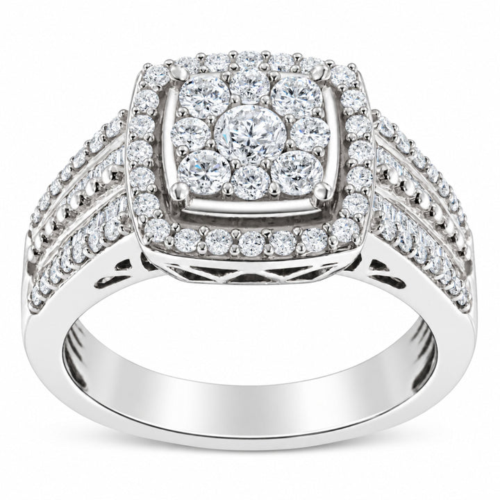 10K White Gold Diamond Cluster Ring (1 Cttw, H-I Color, I1-I2 Clarity) - Size 6-3/4