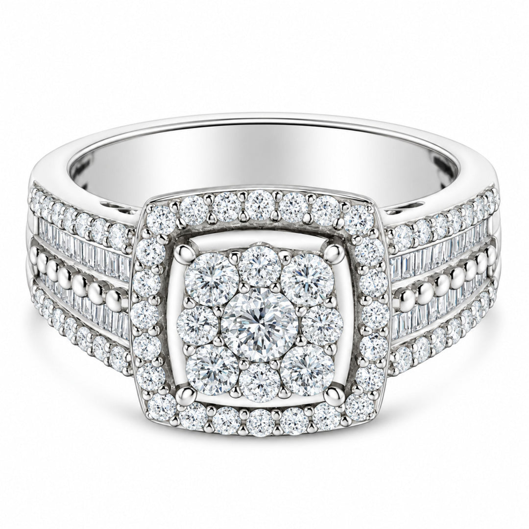 10K White Gold Diamond Cluster Ring (1 Cttw, H-I Color, I1-I2 Clarity) - Size 6-3/4