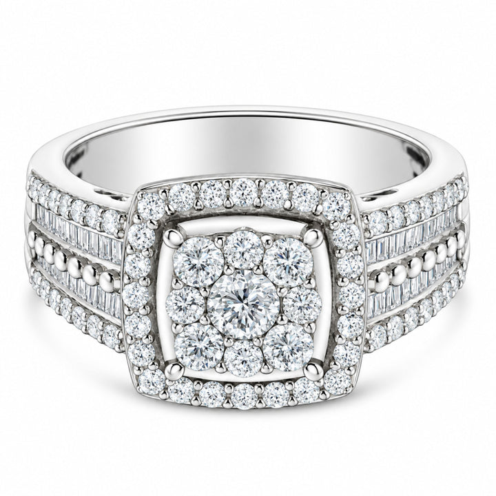 10K White Gold Diamond Cluster Ring (1 Cttw, H-I Color, I1-I2 Clarity) - Size 6-3/4
