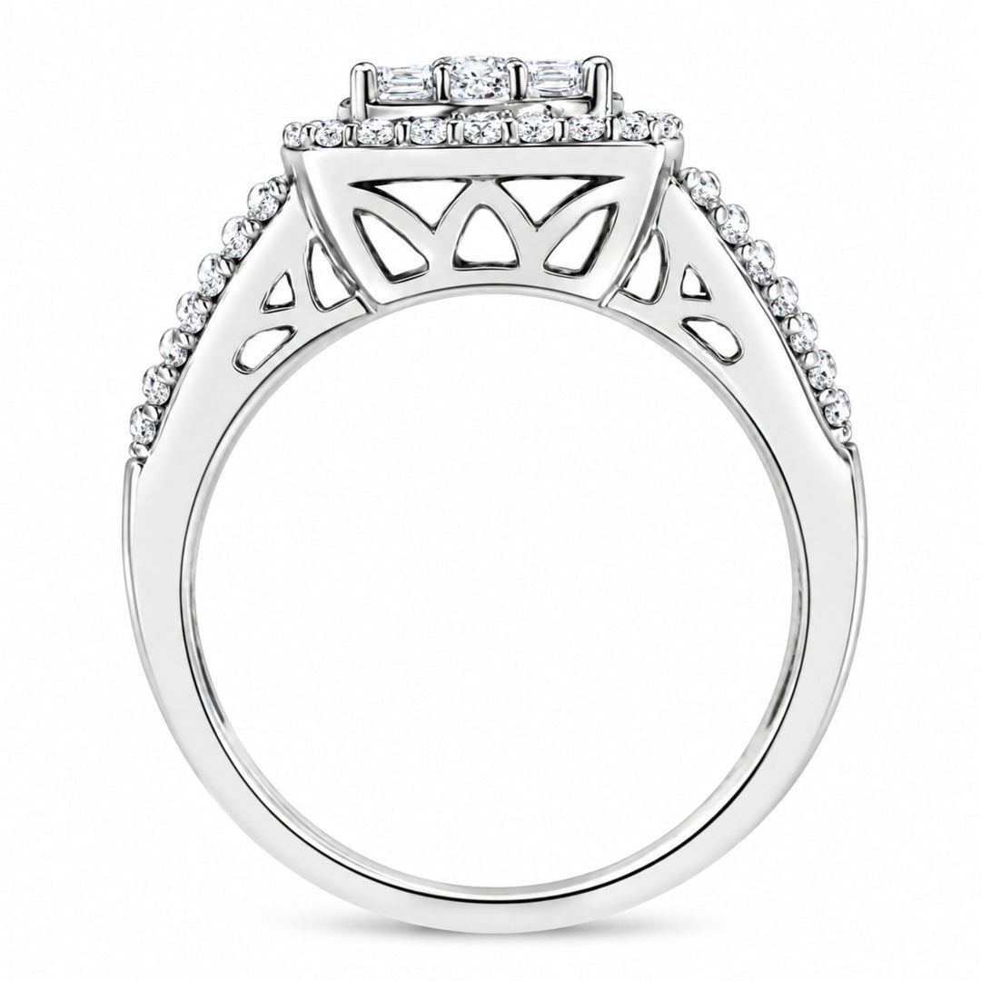 10K White Gold Diamond Cluster Ring (1 Cttw, H-I Color, I1-I2 Clarity) - Size 6-3/4