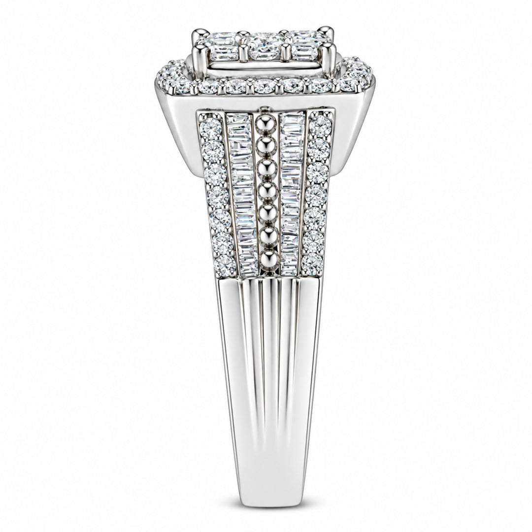 10K White Gold Diamond Cluster Ring (1 Cttw, H-I Color, I1-I2 Clarity) - Size 6-3/4