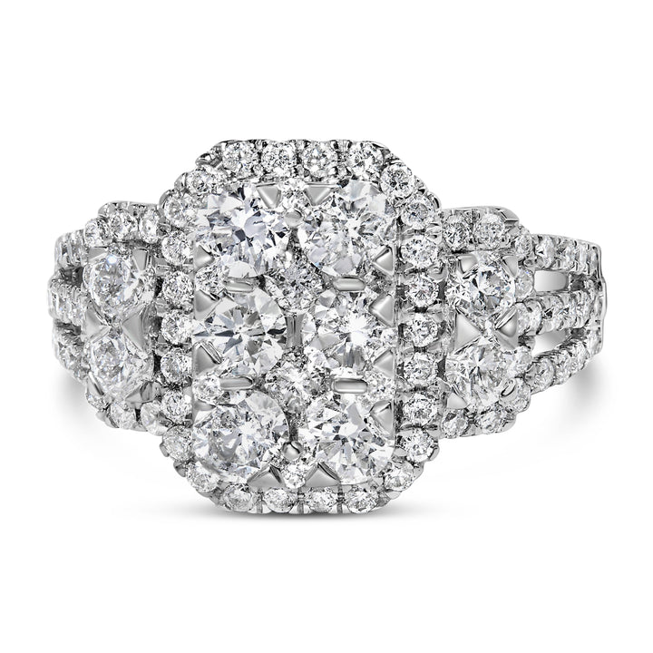 14K White Gold 2 1/4 Cttw Diamond Cocktail Cluster Ring (G-H Color, SI2-I1 Clarity) - Size 7