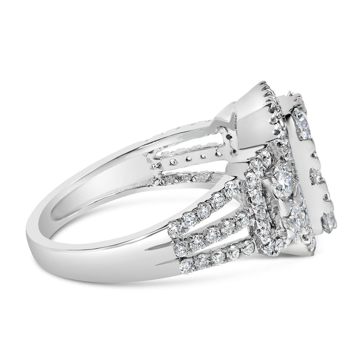 14K White Gold 2 1/4 Cttw Diamond Cocktail Cluster Ring (G-H Color, SI2-I1 Clarity) - Size 7