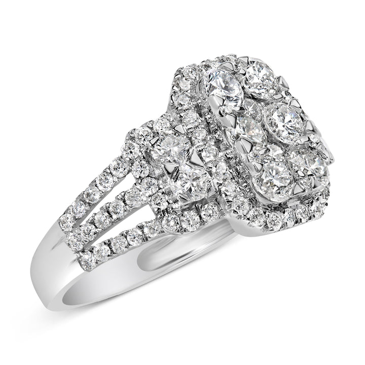 14K White Gold 2 1/4 Cttw Diamond Cocktail Cluster Ring (G-H Color, SI2-I1 Clarity) - Size 7