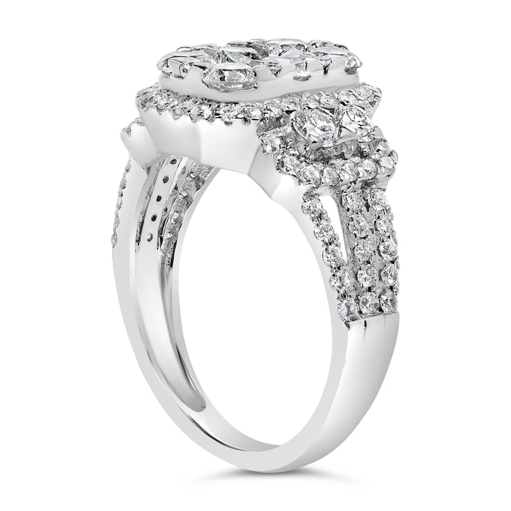 14K White Gold 2 1/4 Cttw Diamond Cocktail Cluster Ring (G-H Color, SI2-I1 Clarity) - Size 7