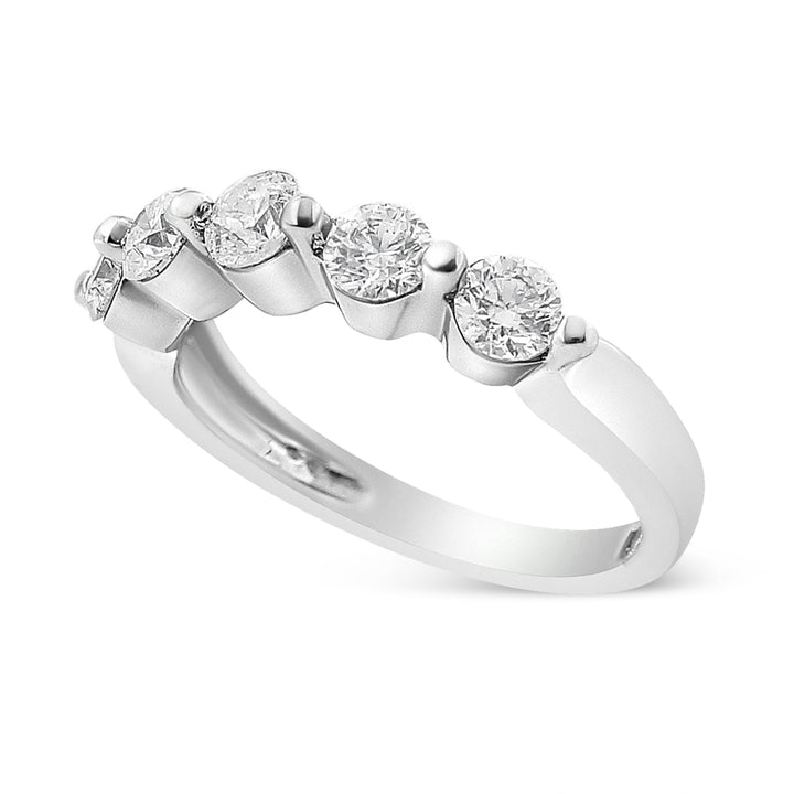 14K White Gold 1.00 Cttw Brilliant Round Cut Diamond 5-Stone Band Ring (H-I Color, SI2-I1 Clarity) - Ring Size 7