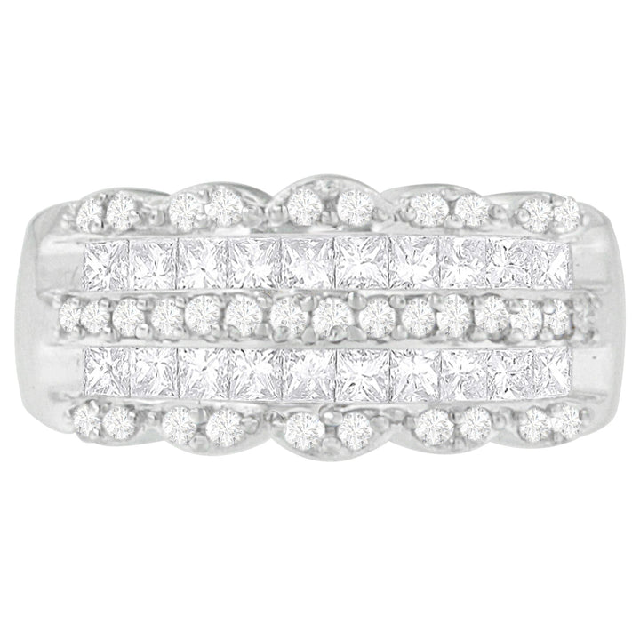 14K White Gold 1 1/7ct. TDW Round and Princess-Cut Diamond Ring(H-I, SI2-I1)