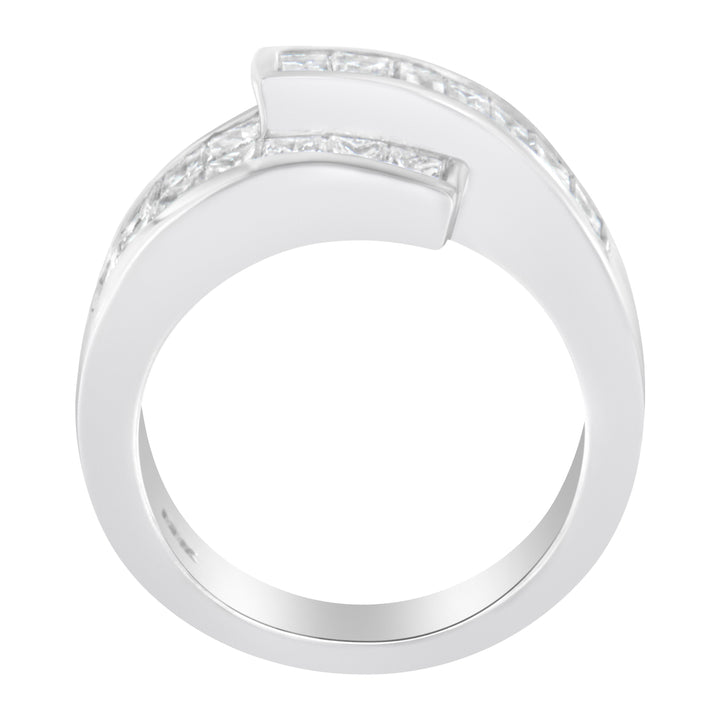 14K White Gold 2.0 Cttw Channel-Set Princess and Baguette-Cut Diamond Bypass Ring Band (G-H Color, SI1-SI2 Clarity) - Ring Size 6.5