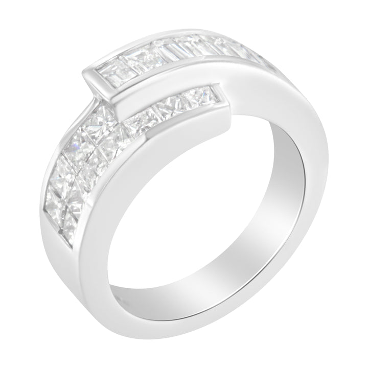 14K White Gold 2.0 Cttw Channel-Set Princess and Baguette-Cut Diamond Bypass Ring Band (G-H Color, SI1-SI2 Clarity) - Ring Size 6.5