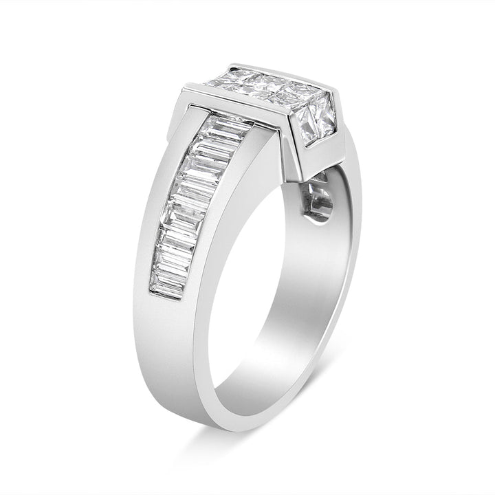 14K White Gold 2 3/4 Cttw Invisible-Set Princess and Channel-Set Baguette Diamond Step Up Cocktail Ring (G-H Color, SI1-SI2 Clarity) - Ring Size 9.25