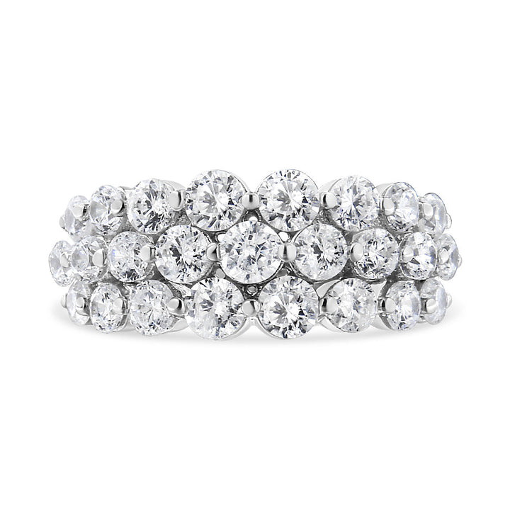 10K White Gold 2 1/2 Cttw Round Natural Diamond 3 Row Band Ring (I-J Color, I1-I2 Clarity) - Ring Size 7