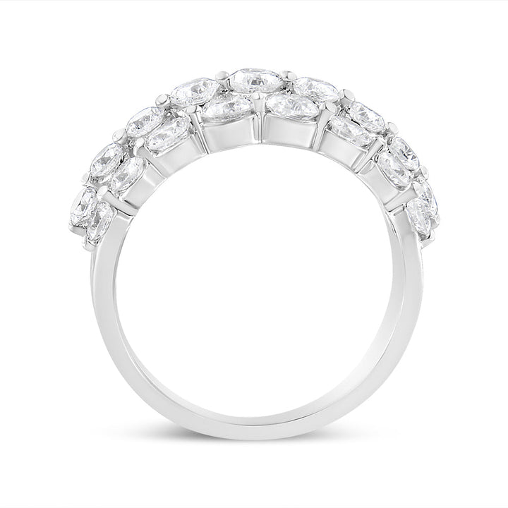 10K White Gold 2 1/2 Cttw Round Natural Diamond 3 Row Band Ring (I-J Color, I1-I2 Clarity) - Ring Size 7