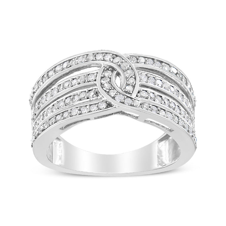.925 Sterling Silver 1/2 Cttw Diamond Multi-Row Bypass Band Ring (I-J Color, I3 Clarity) - Size 7