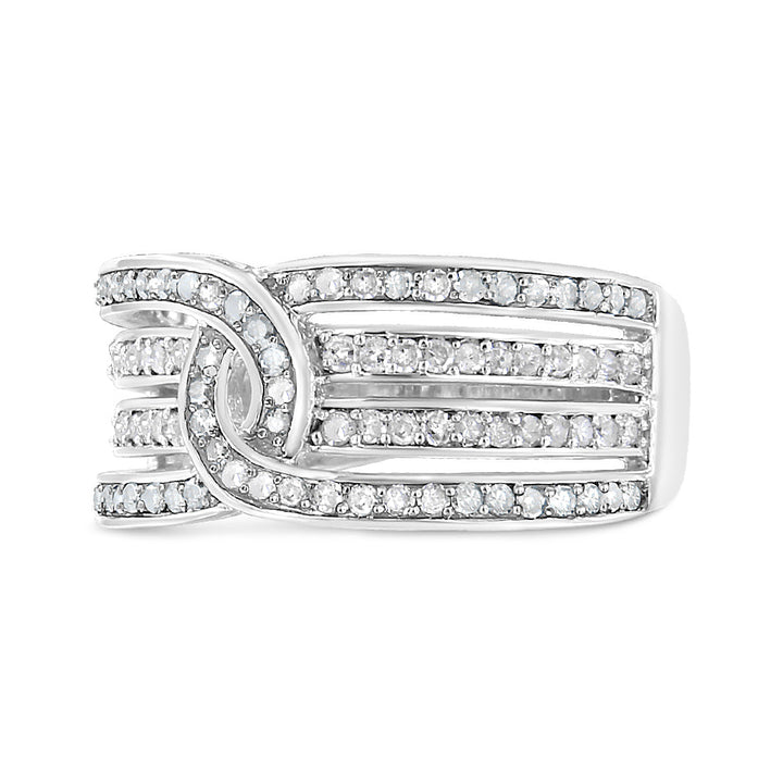 .925 Sterling Silver 1/2 Cttw Diamond Multi-Row Bypass Band Ring (I-J Color, I3 Clarity) - Size 7